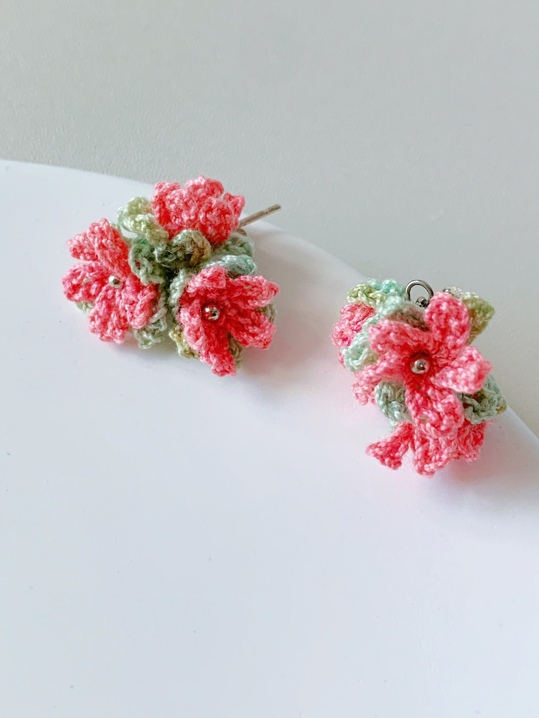 微鈎小碎花耳环针织 钩织 - 耳环/耳夹 - 绣线 多色