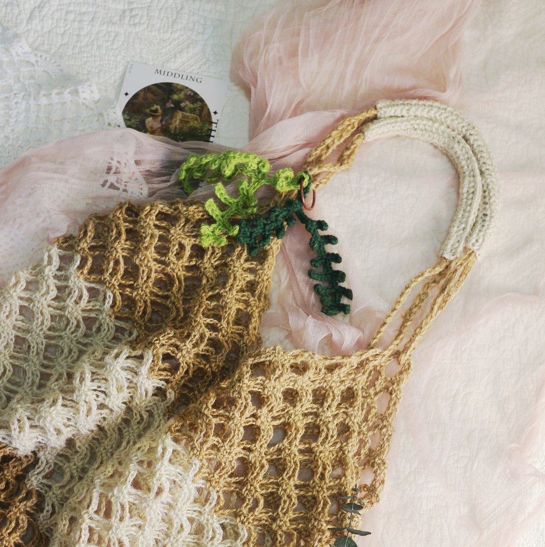 【限量现货】Handmade手工编织/黄麻绳编织网袋/麻绳包/肩背包 - 侧背包/斜挎包 - 棉 卡其色