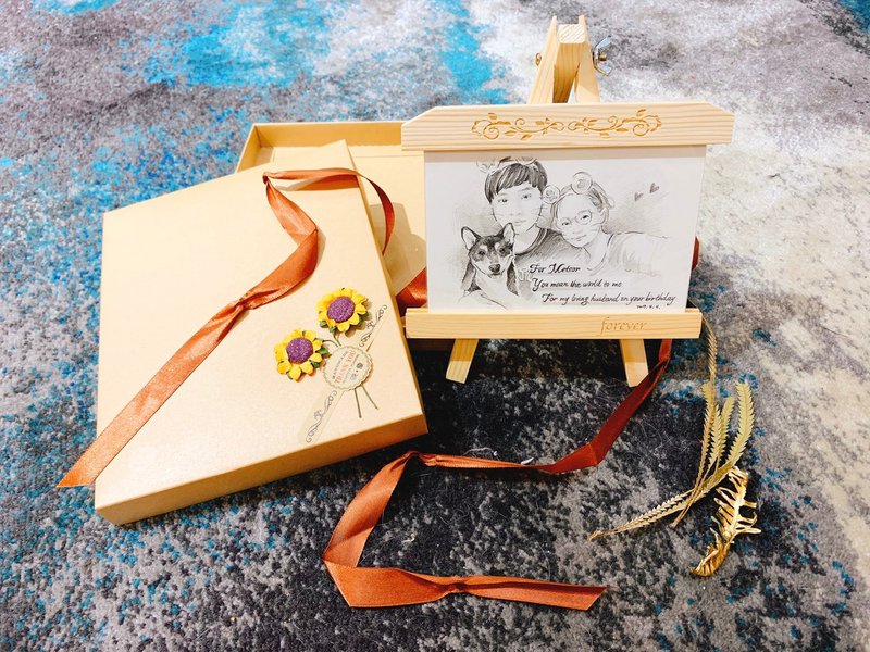 定制化插像素描肖像 + 订制画架框 (横式) | 订制 素描 插画 手绘 - 订制画像 - 纸 