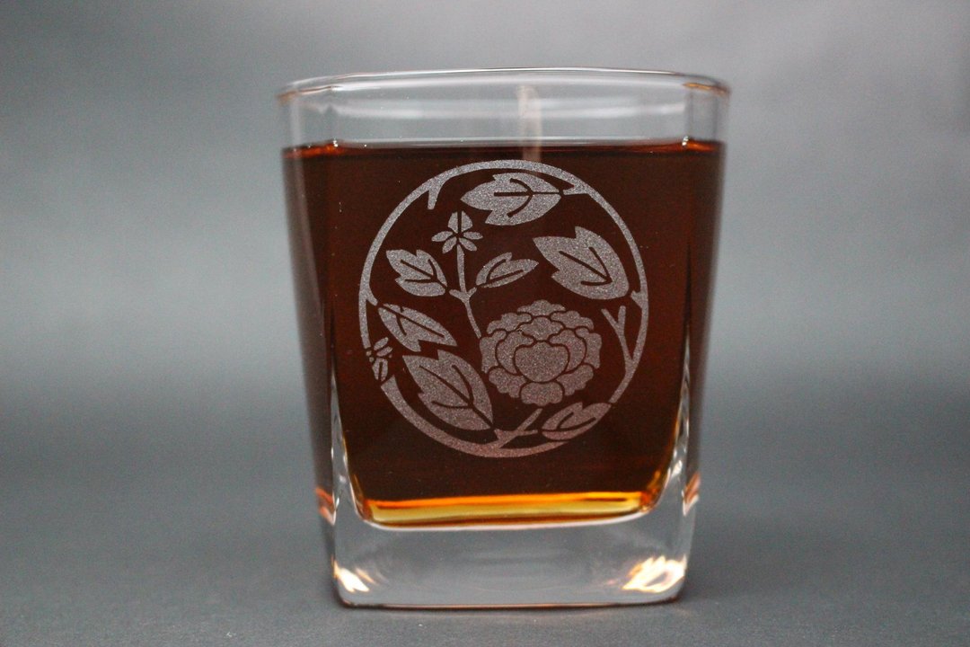 Peony branch round rock glass - 玻璃杯 - 玻璃 