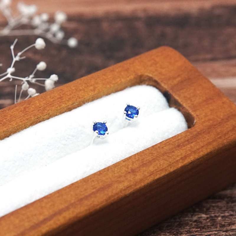 海洋蓝 圆形纯银 3mm 单钻耳环 爪镶 925纯银 女生耳环 男生耳环 - 耳环/耳夹 - 纯银 蓝色