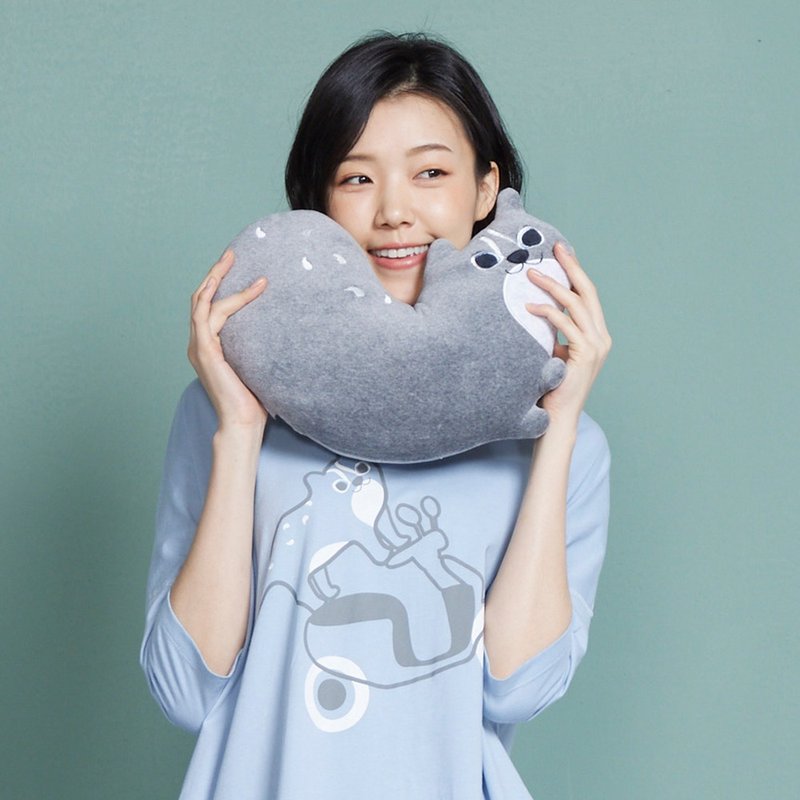 石虎午安枕-岩石灰 - 颈枕/旅行枕 - 棉．麻 灰色