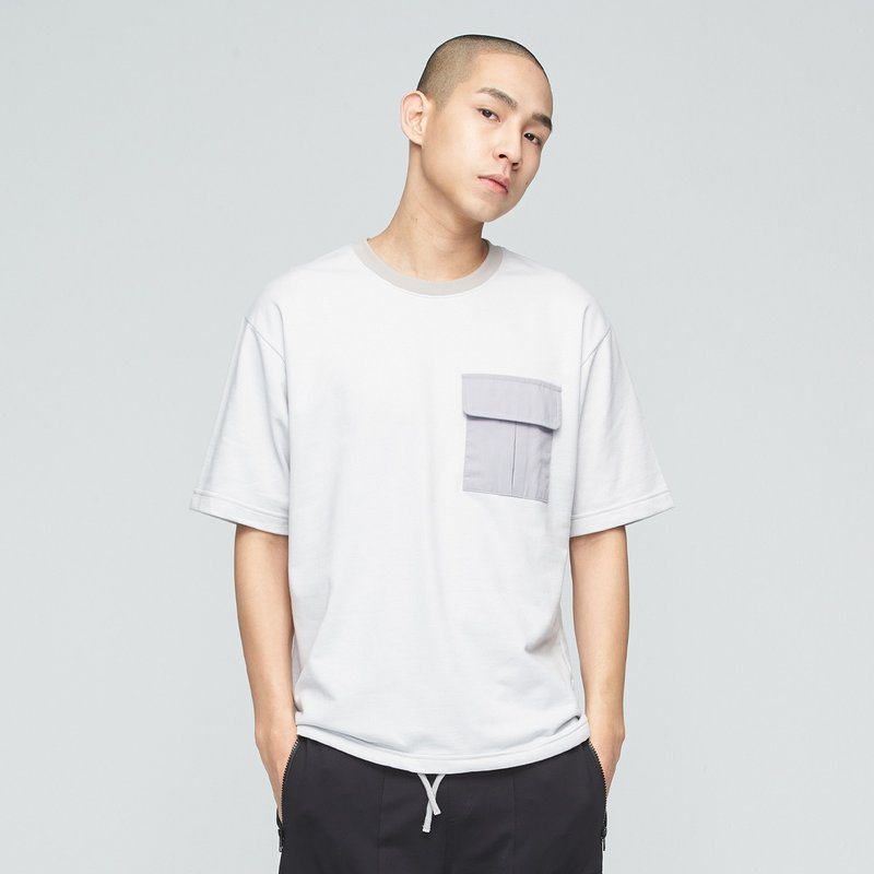 厚磅口袋抽绳上衣(男)-镜面灰 - 男装上衣/T 恤 - 聚酯纤维 白色