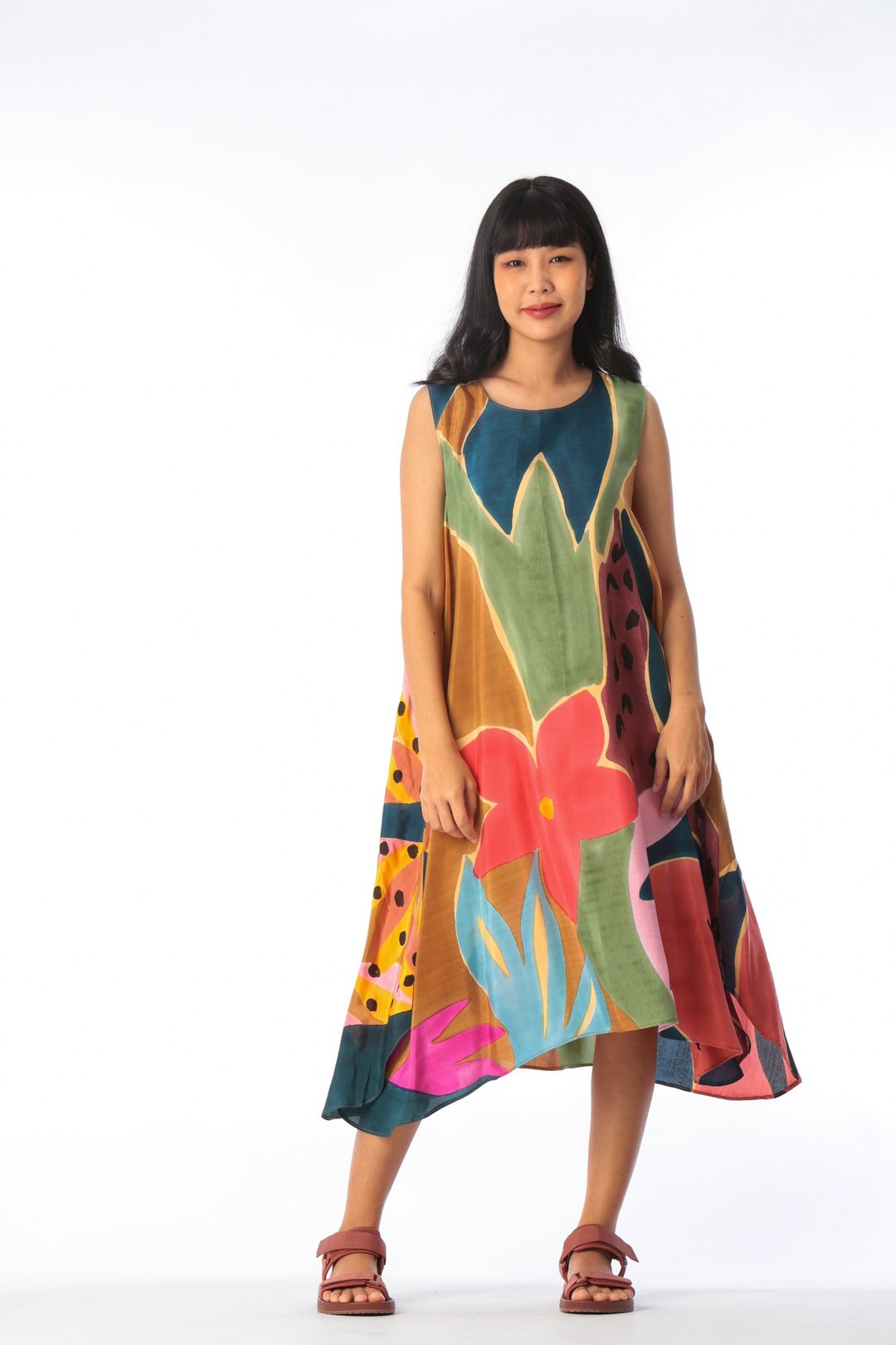 Dress Hand Paint Soft Cotton Silk for Yoga Vacation Holidays - 洋装/连衣裙 - 棉 绿色