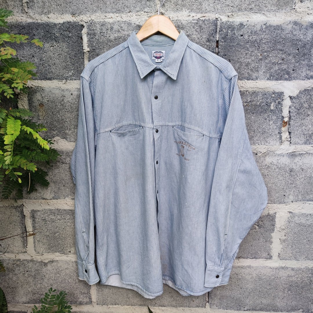 Vintage 90s Cedixsept Hickory Works Shirt - 男装衬衫 - 棉．麻 白色