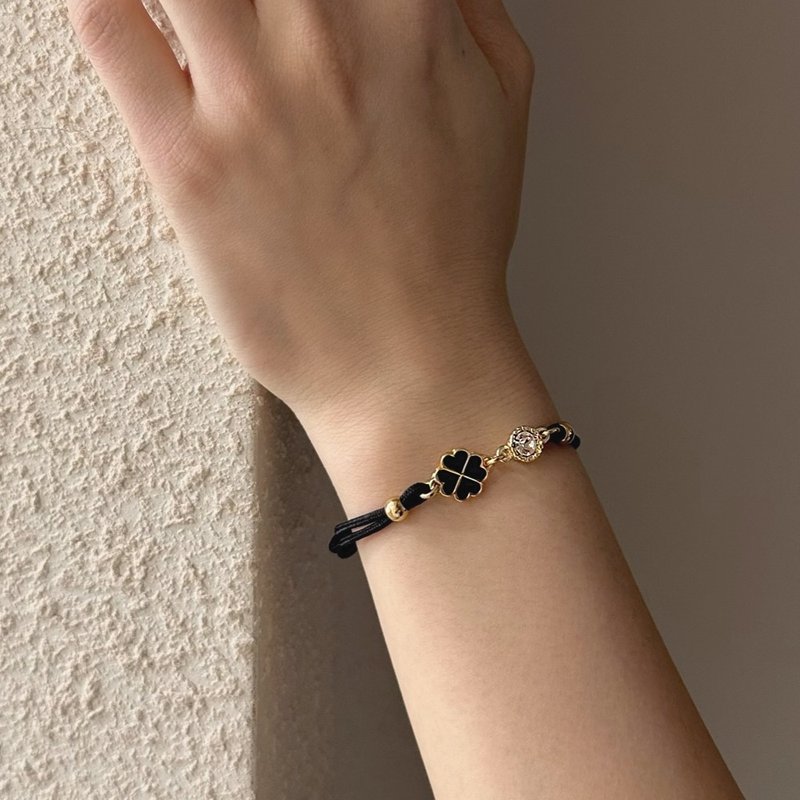 诞生石三叶草结编织手链 (4色) - 手链/手环 - 绣线 黑色