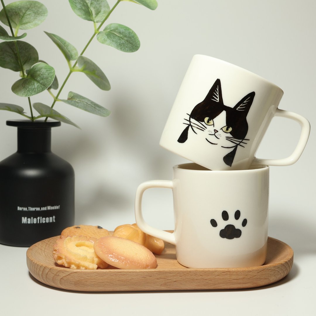 彩绘陶瓷奔驰猫 马克杯 - 咖啡杯/马克杯 - 陶 白色
