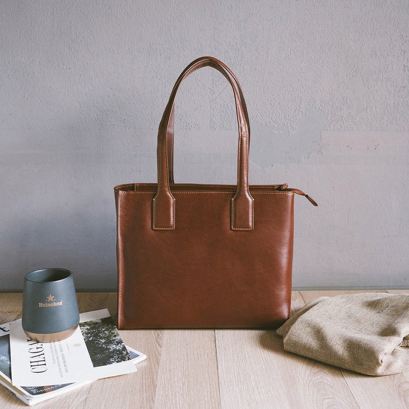 真皮宽口简约托特包 13023 花油皮O - 侧背包/斜挎包 - 真皮 咖啡色