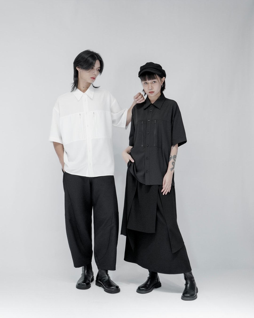 MUKK DESIGN 拉链口袋衬衫-白 - 男装衬衫 - 聚酯纤维 白色