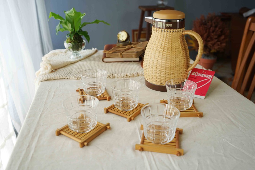 日本杂货-全新库存象印夏日手工藤编保温瓶茶杯杯垫组-日本制 - 茶具/茶杯 - 其他材质 咖啡色