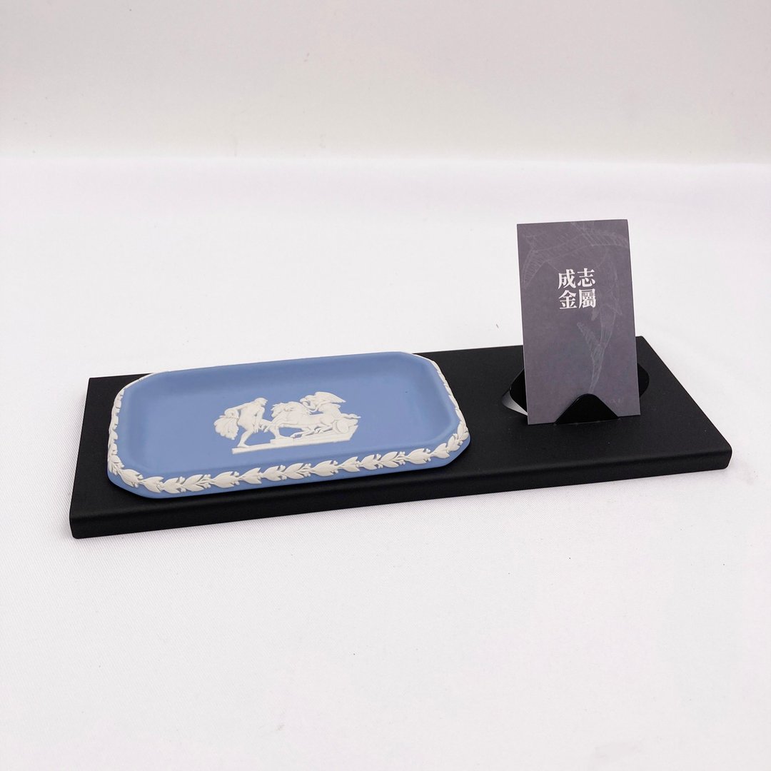 特制名片架 名片座卡片架 附 Wedgwood 小盘一只 特殊款 数量稀少 - 摆饰 - 不锈钢 蓝色
