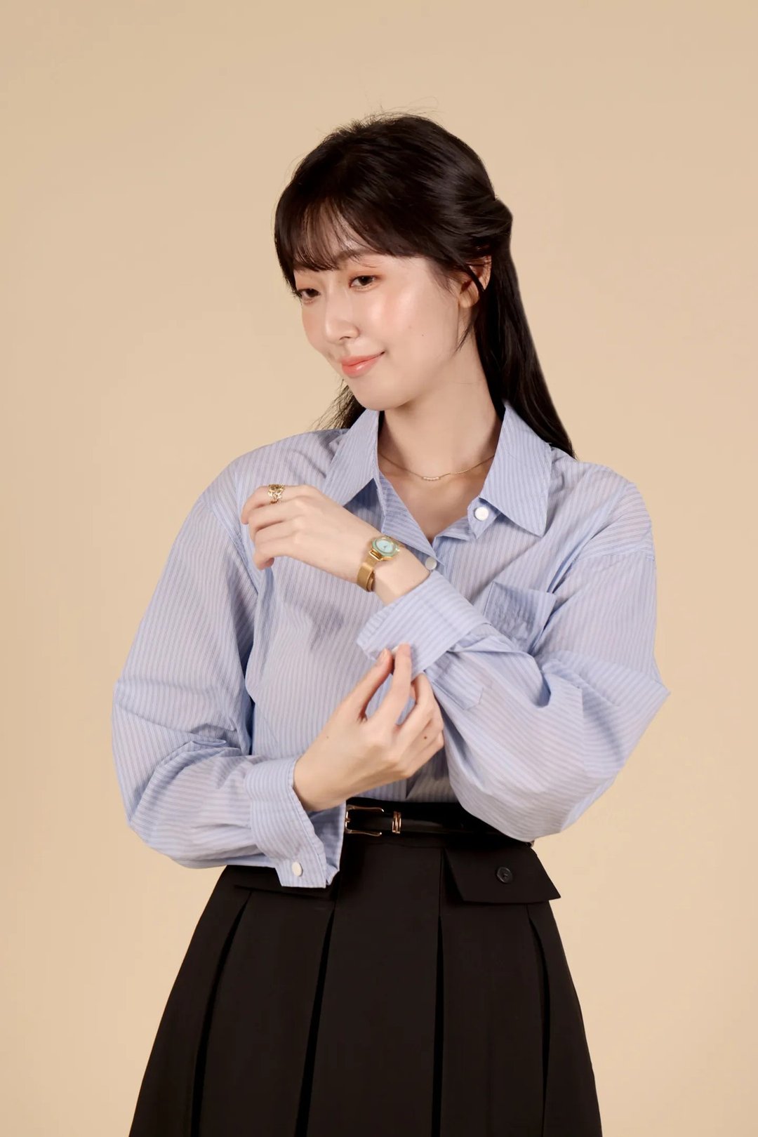 知性俪人 纯棉竖条纹衬衫—知性蓝 - 女装衬衫 - 棉 蓝色