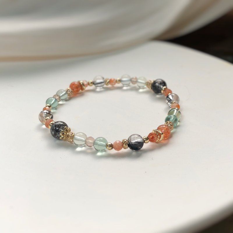 黑发晶、萤石、金太阳/狮子座/星座水晶手链 - 手链/手环 - 半宝石 