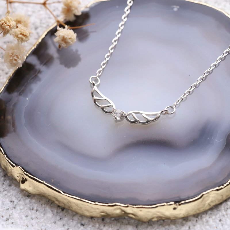 白水晶925纯银天使翅膀项链 - 项链 - 宝石 银色