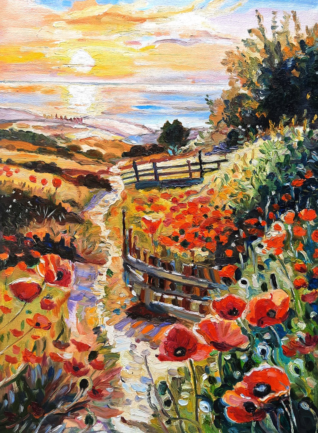 河川画罂粟艺术原创艺术油画布面油画 - 墙贴/壁贴 - 其他材质 橘色