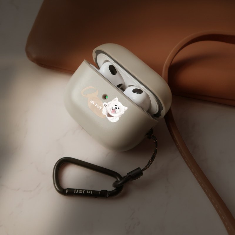 AirPods Pro/AirPods3 笑脸天使萨摩耶犬 防摔 耳机挂勾保护套 - 耳机收纳 - 塑料 卡其色