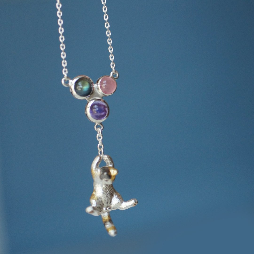 Calico Pendant with Balloons Inca Rose Labradorite Amethyst - 项链 - 宝石 银色