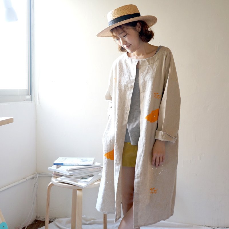 最后数量 小狗、大块风景 手工绢印口袋米色多穿衬衫 / 洋装/罩衫 - 洋装/连衣裙 - 棉．麻 卡其色