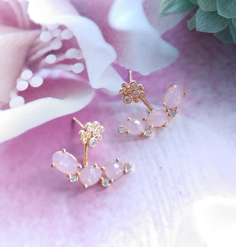 Vintage Jewelry 西洋古董饰品 小巧 粉色调 优雅 针式耳环 - 耳环/耳夹 - 其他金属 透明