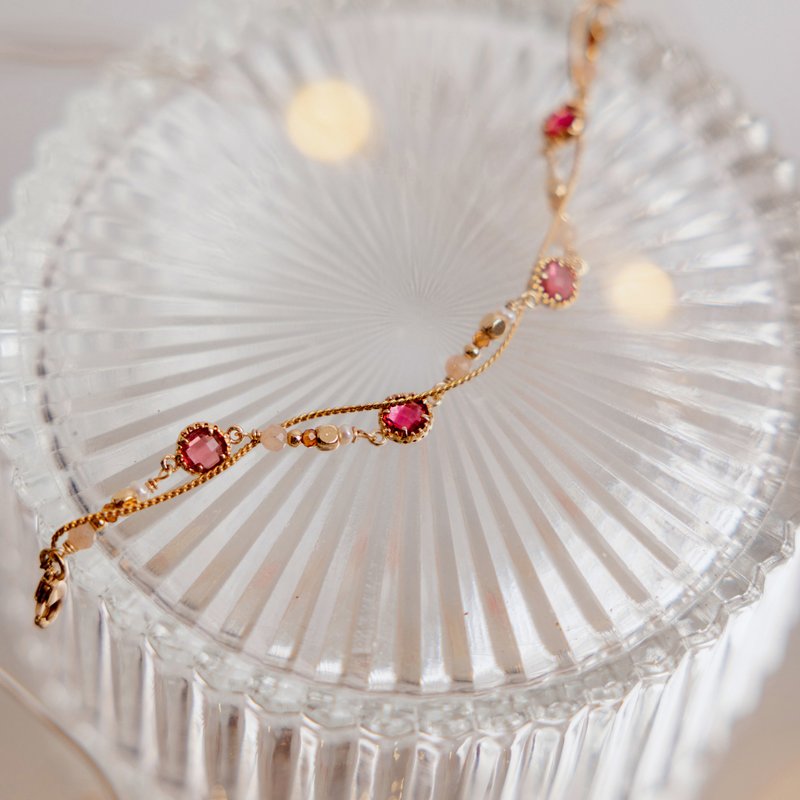 防小人 x 太阳石 珍珠 橙石榴石 琉璃【星夜里的人 • 极光】手链 - 手链/手环 - 宝石 红色