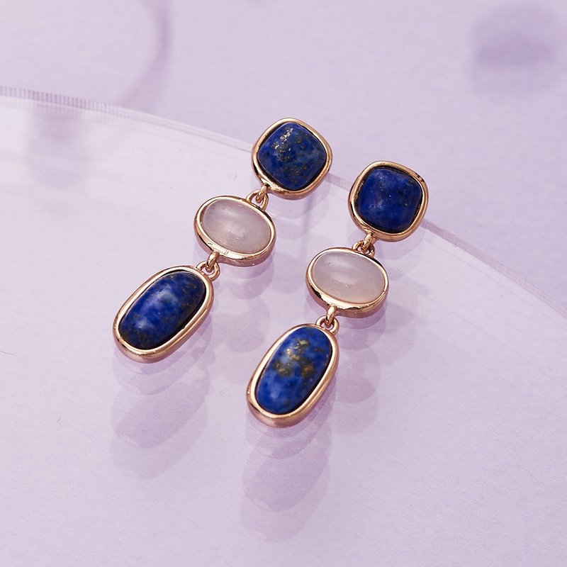 都会雅致双色宝石耳环/青金石+粉晶/ - 耳环/耳夹 - 半宝石 