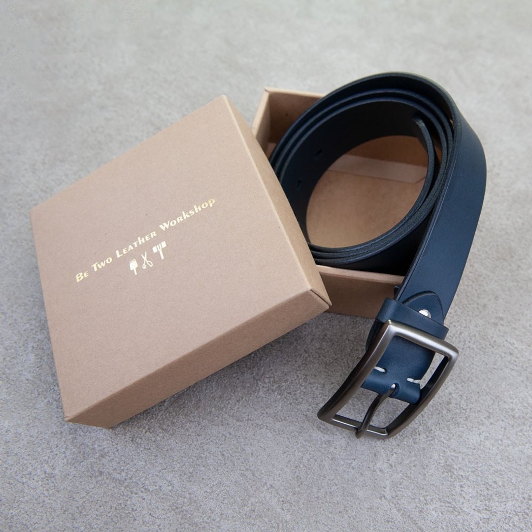皮带 深蓝 男用 belt 意大利皮革 腰带 34mm - 皮带/腰带 - 真皮 蓝色