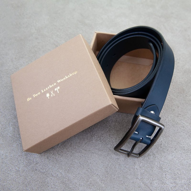 皮带 深蓝 男用 belt 意大利皮革 腰带 34mm - 皮带/腰带 - 真皮 蓝色