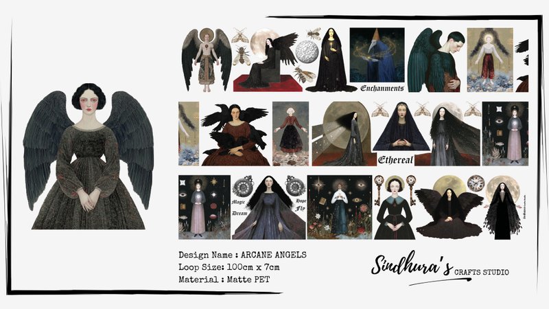 Arcane Angels 哥特神秘天使风格 哑光 PET 胶带 - 贴纸 - 塑料 多色