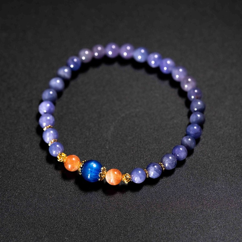 坦桑石太阳石14k镀金手链 | 天然水晶手链礼物 - 手链/手环 - 宝石 紫色