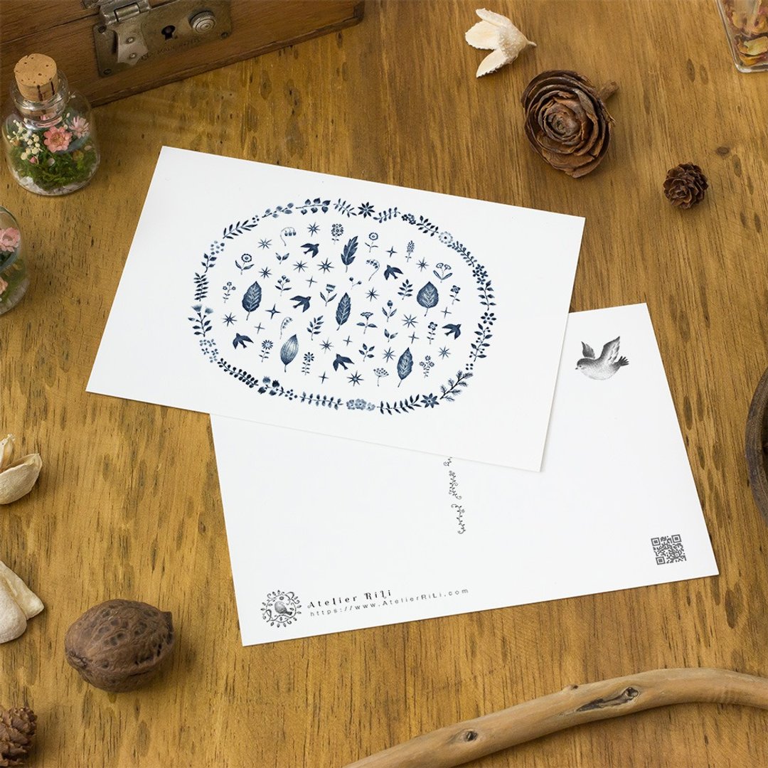 4 pieces set. Like a picture book. Postcard "A bamboo leaf garden" PC-316 - 卡片/明信片 - 纸 蓝色