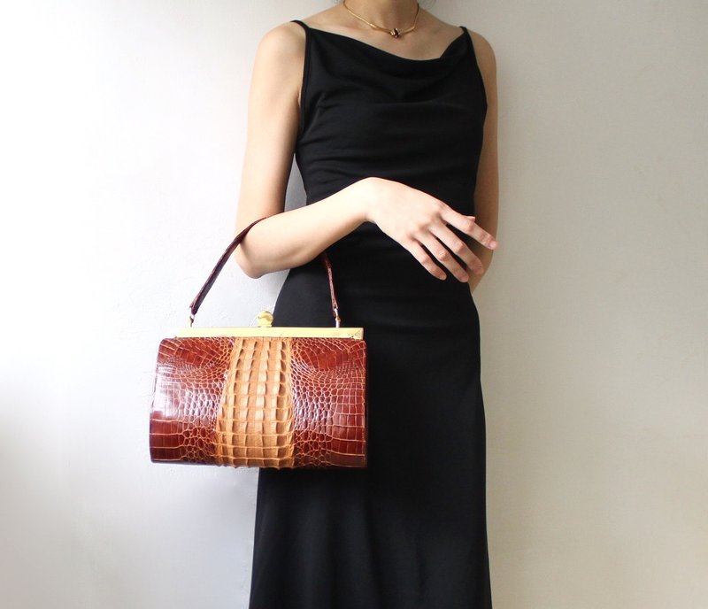 FOAK古着 50s手工鳄鱼皮古董口金包 - 手提包/手提袋 - 真皮 