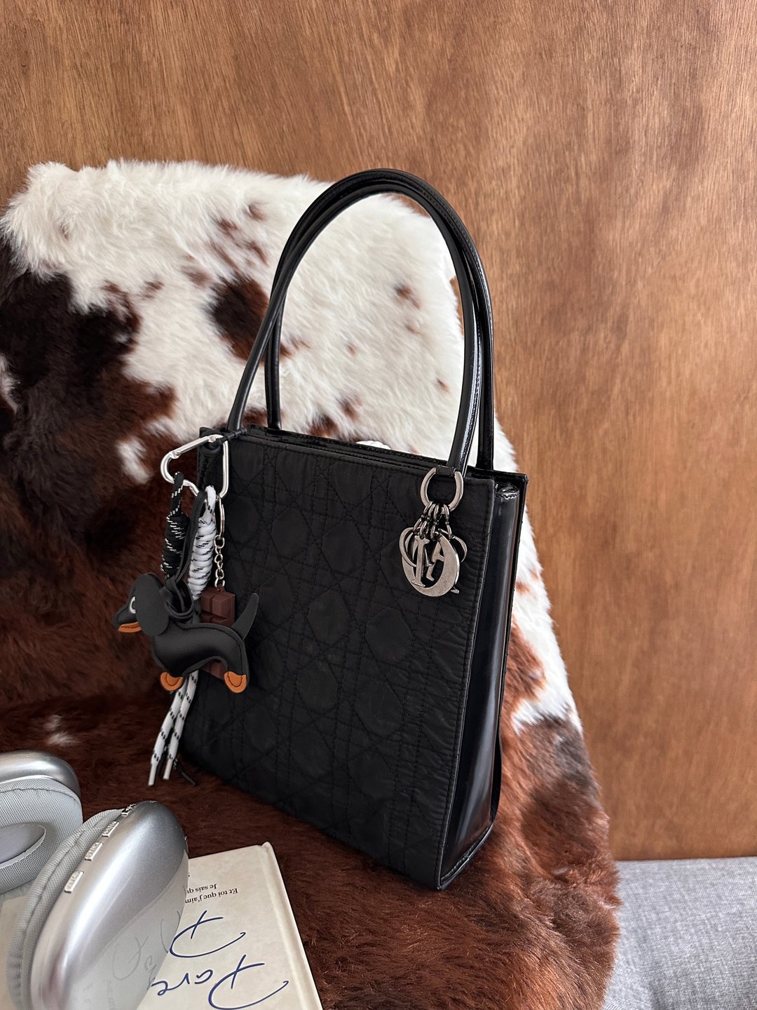 中古包 Dior 迪奥 Lady Dior 小号托特包 - 手提包/手提袋 - 其他材质 黑色