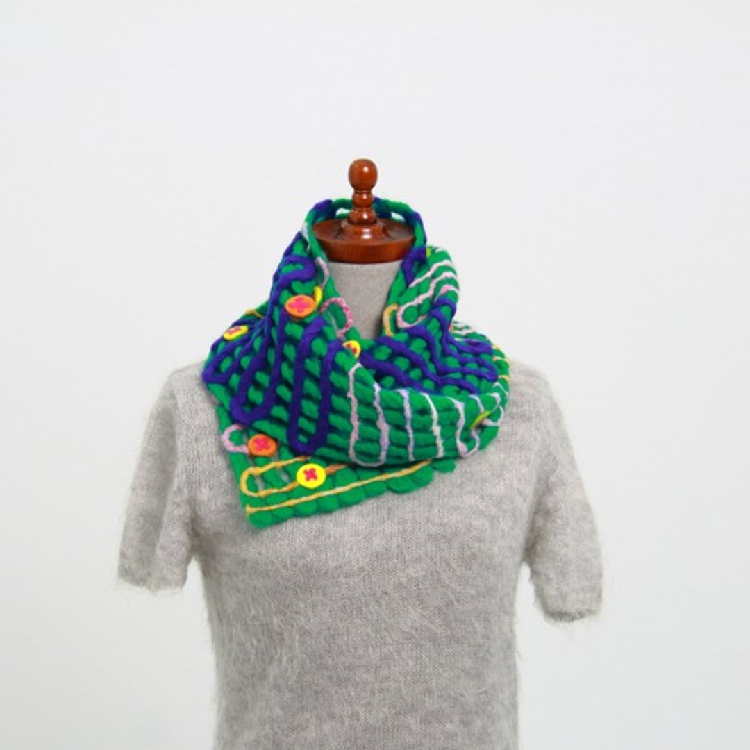 Muffler with buttons - 丝巾 - 羊毛 绿色