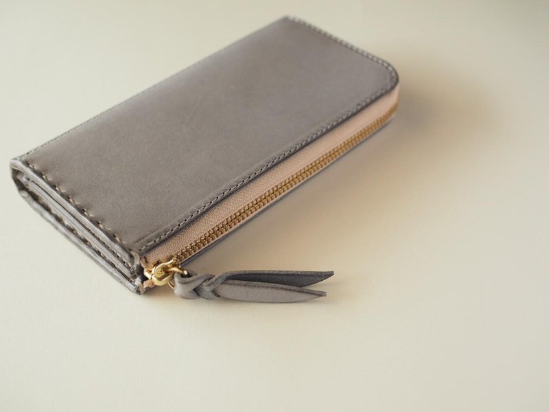 L-shaped zipper wallet / gray - 皮夹/钱包 - 真皮 灰色