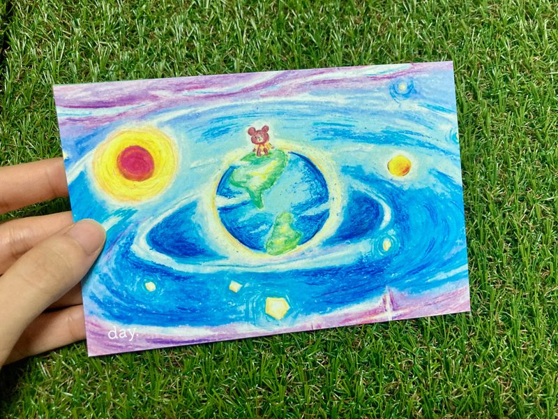 【 水彩 木颜色 绘制 明信片 】幸福 歪嘴 小熊 游宇宙 - 卡片/明信片 - 纸 紫色