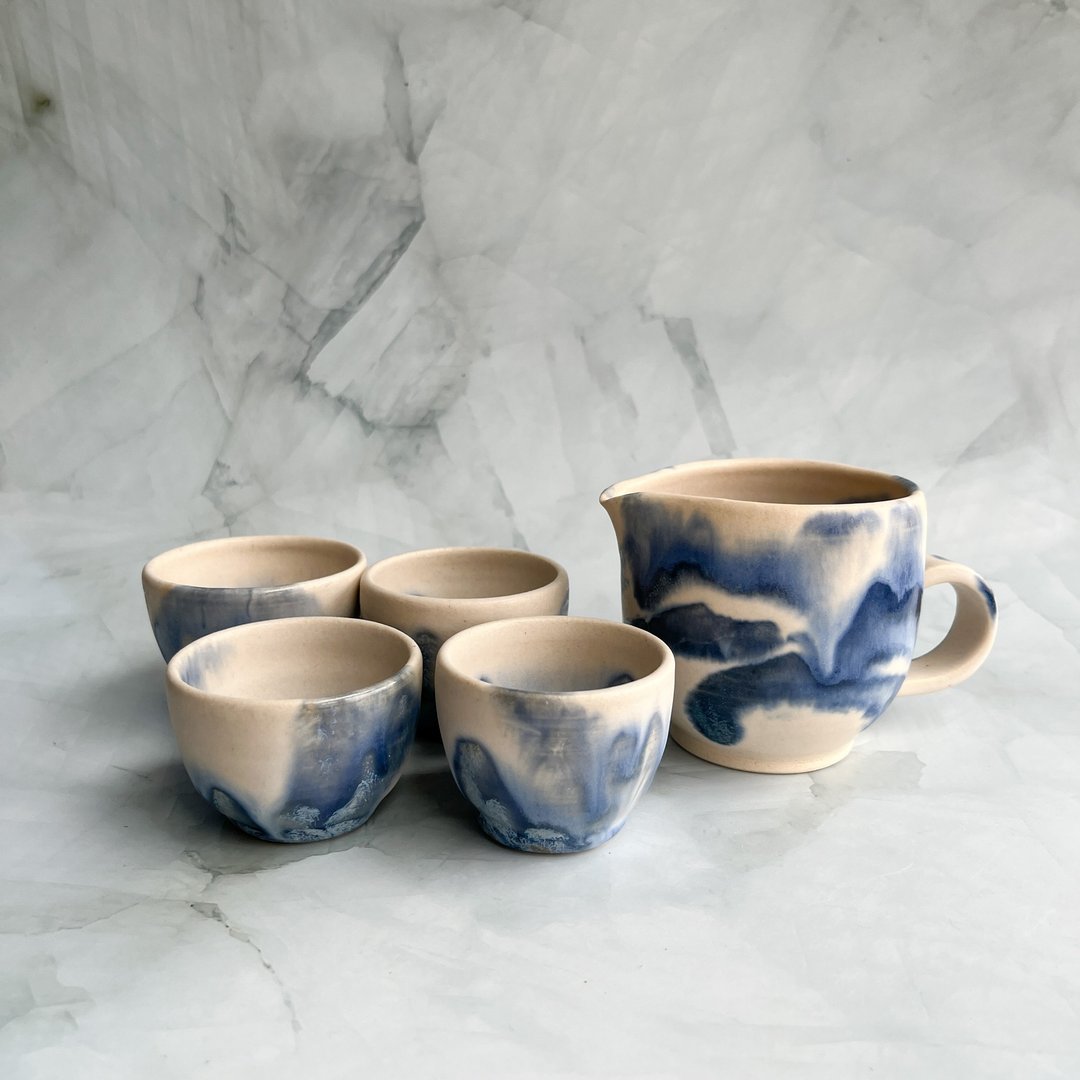 望川。手工陶瓷茶具 茶海 茶杯 公道杯 陶杯 对杯 父亲节礼物 - 茶具/茶杯 - 陶 蓝色