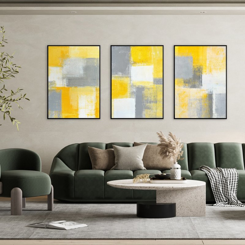 【联画优惠组合】铭黄抽象画作/客厅装饰挂画 - 海报/装饰画/版画 - 其他材质 黄色