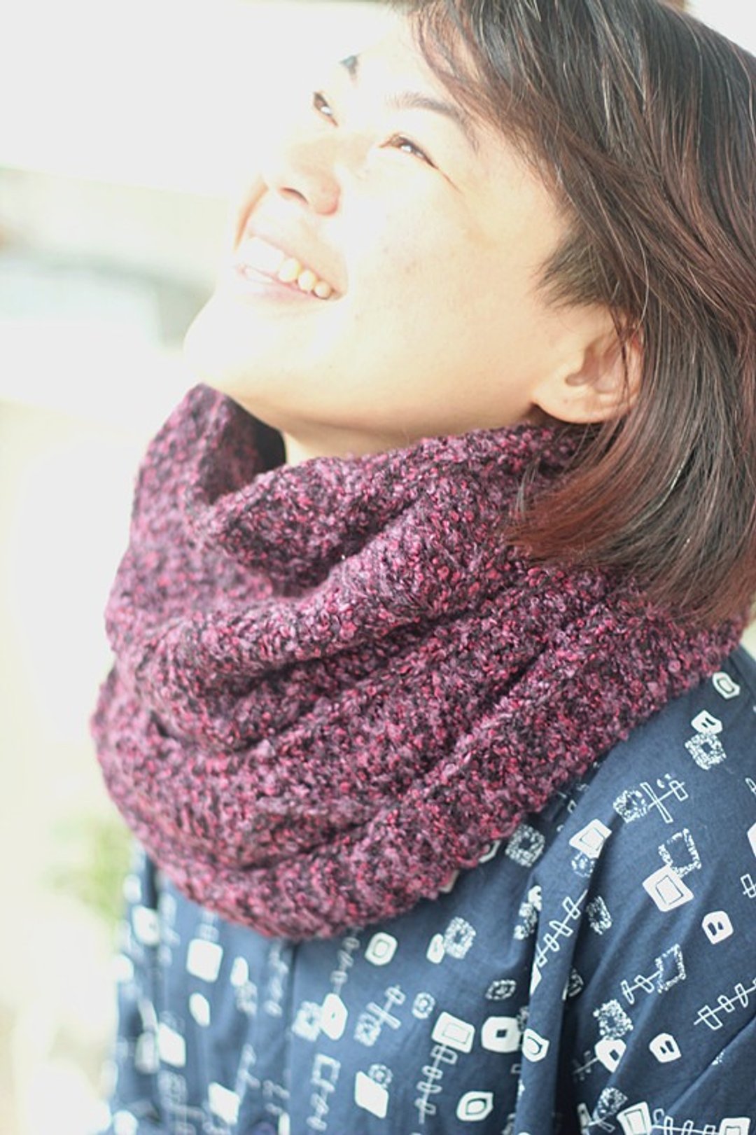 【好日手作】Handmade。手织毛线编织围脖／圣诞礼物 - 帽子 - 其他材质 紫色