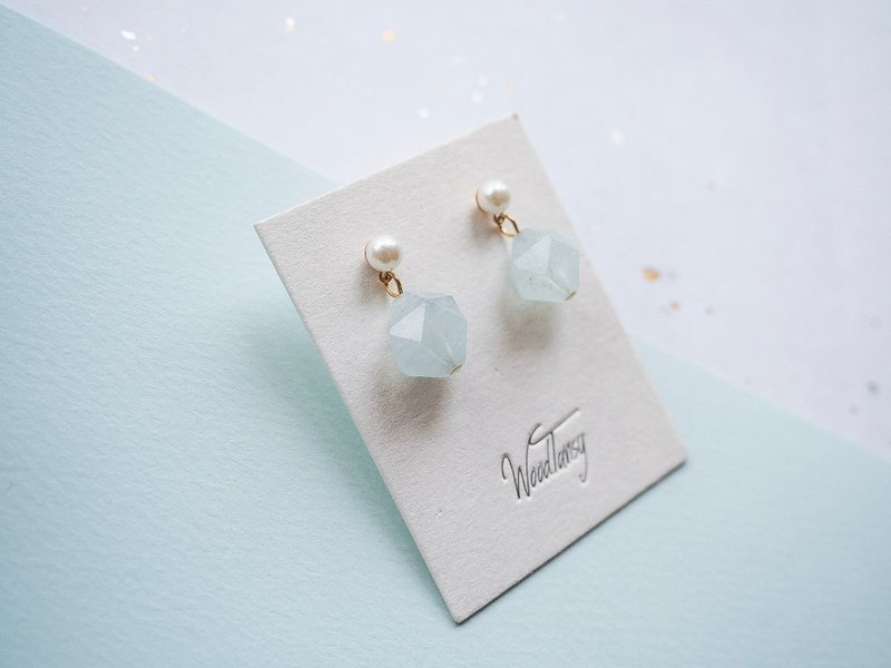 薄荷感   冰凉夏日    海蓝宝 水晶 防敏感耳环 - 耳环/耳夹 - 其他金属 蓝色