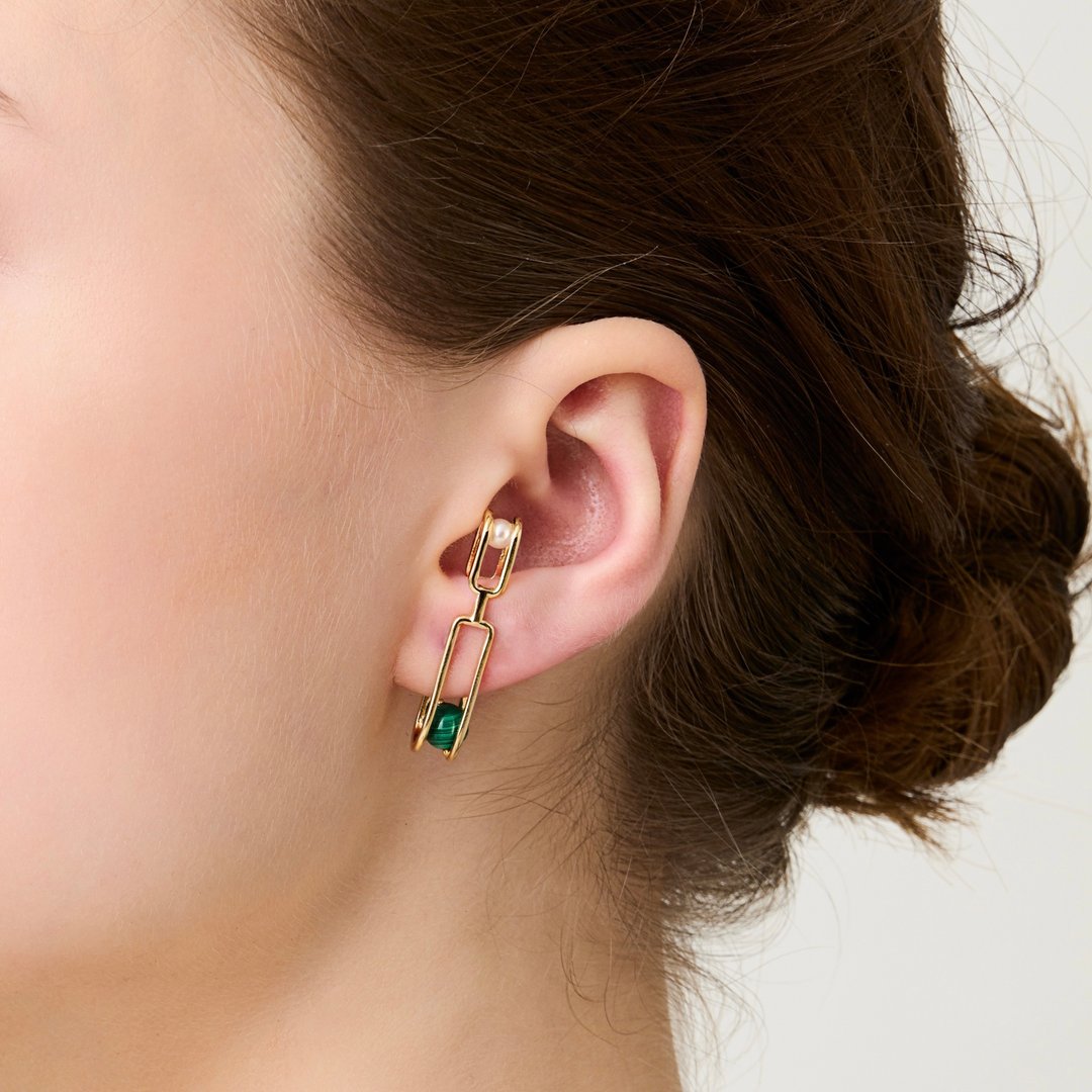 独特几何孔雀石耳扣 Enigma Green Malachite Earcuff - 耳环/耳夹 - 纯银 金色