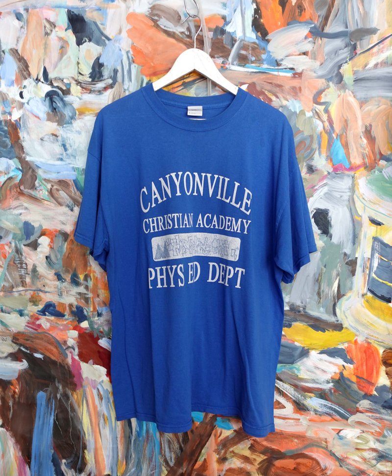 美国中古GILDAN蓝色图案印花TEE XL 高级二手古着珠宝首 - 男装上衣/T 恤 - 棉．麻 蓝色