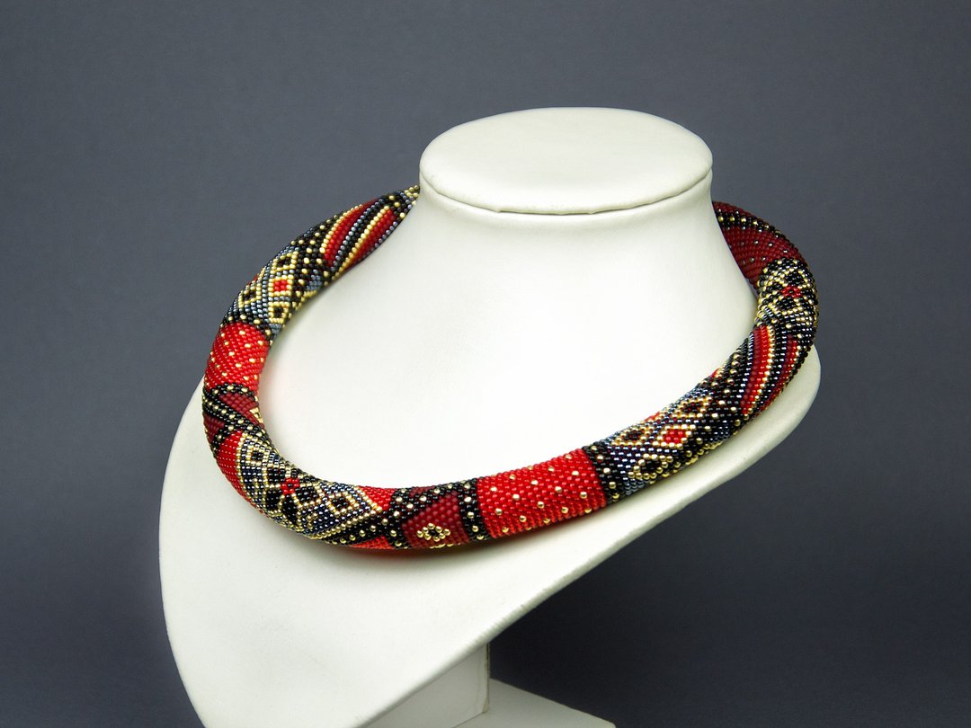 Bead crochet kit to make necklace, Diy jewelry kit, Statement necklace red - 其他 - 玻璃 红色