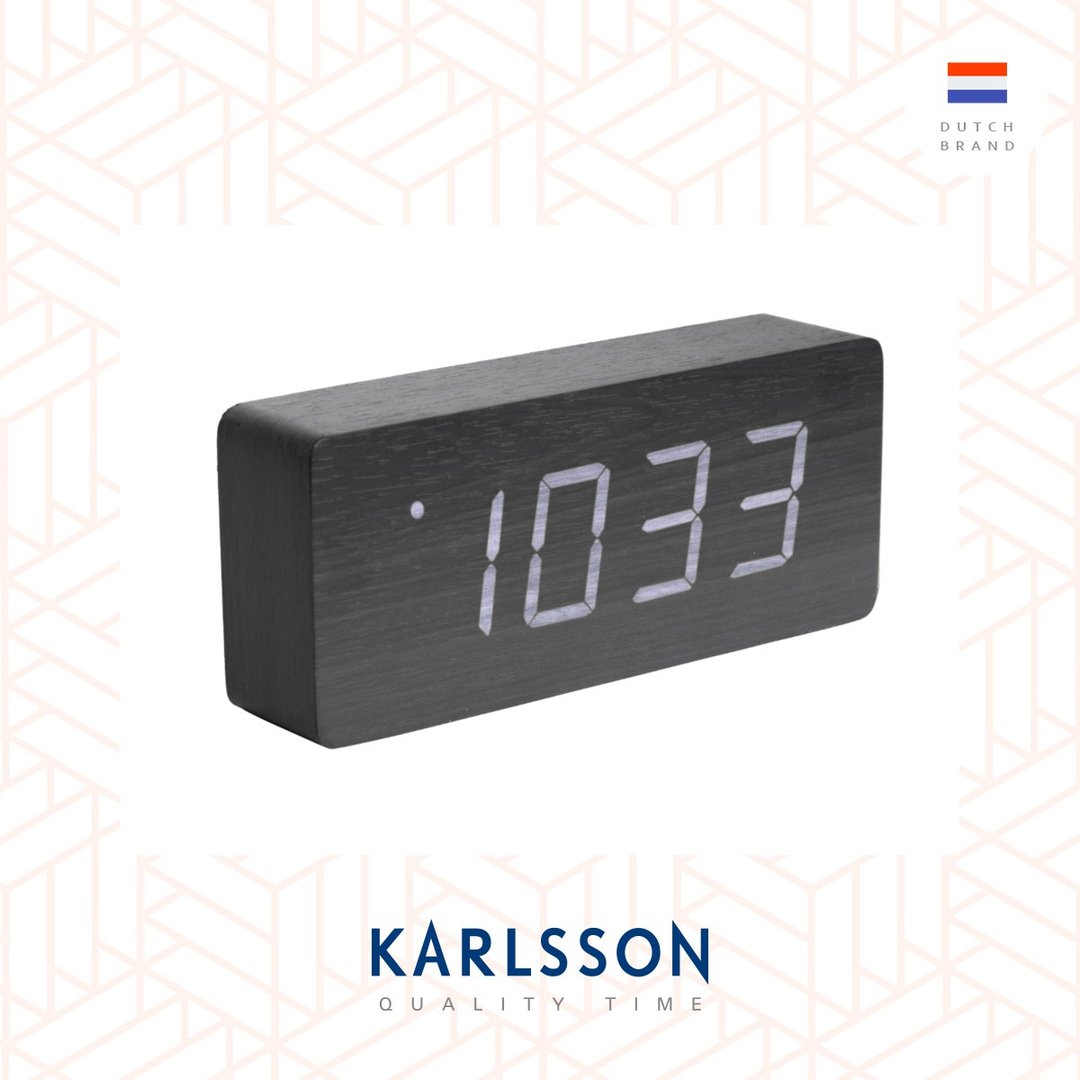 Karlsson, 黑色木纹LED白闹钟(大) Alarm clock Tube wood veneer - 时钟/闹钟 - 木头 黑色