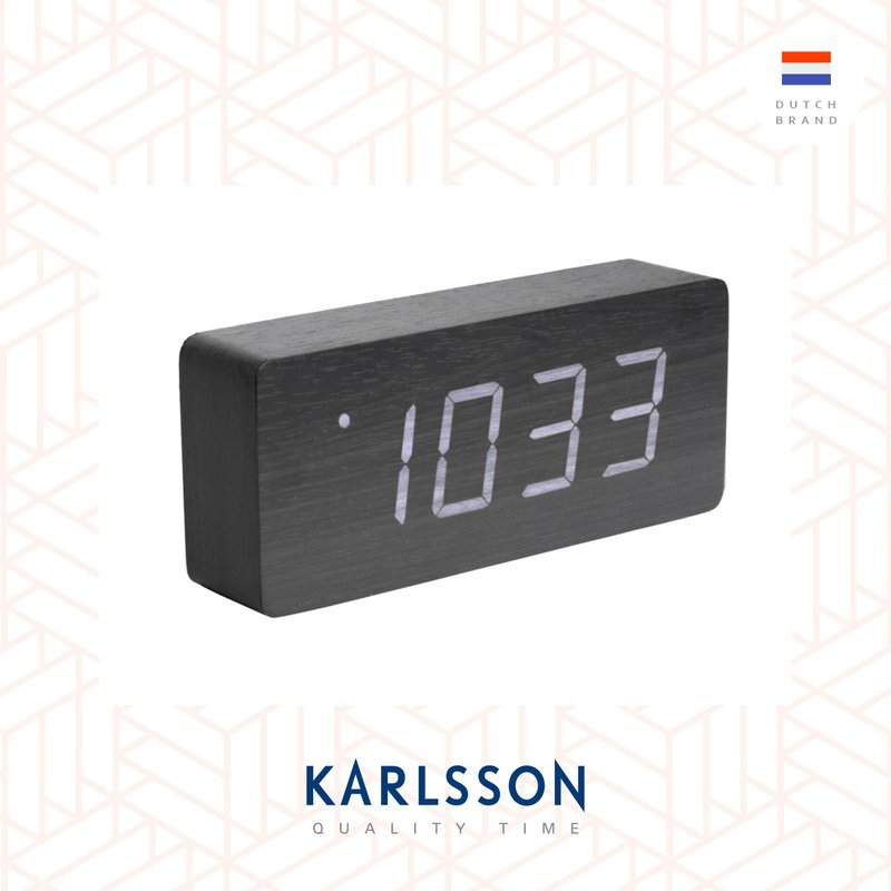 Karlsson, 黑色木纹LED白闹钟(大) Alarm clock Tube wood veneer - 时钟/闹钟 - 木头 黑色