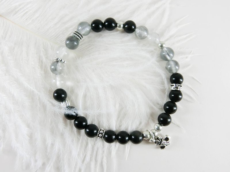 黑灰白的明度天然石银手链 │黑色灰色系 玥unicorn 入门款 单品 - 手链/手环 - 宝石 黑色