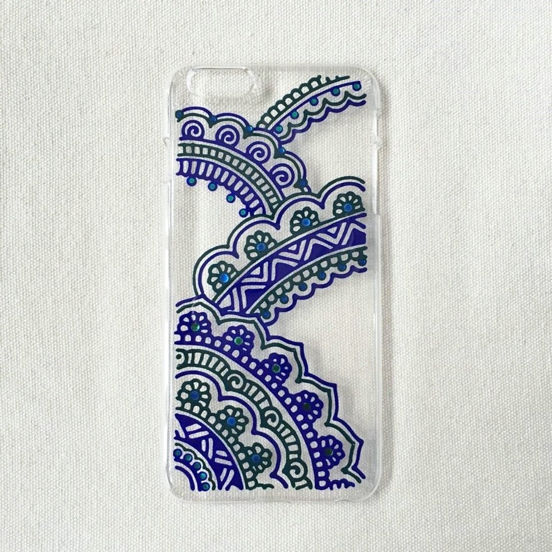 手绘透明手机壳 手机套 蓝色 绿色 iPhone 7 6s Samsung Galaxy Sony LG Case Henna Mandala 汉娜 蔓蒂 曼陀罗 禅绕 民族 印度彩绘 - 手机壳/手机套 - 塑料 绿色