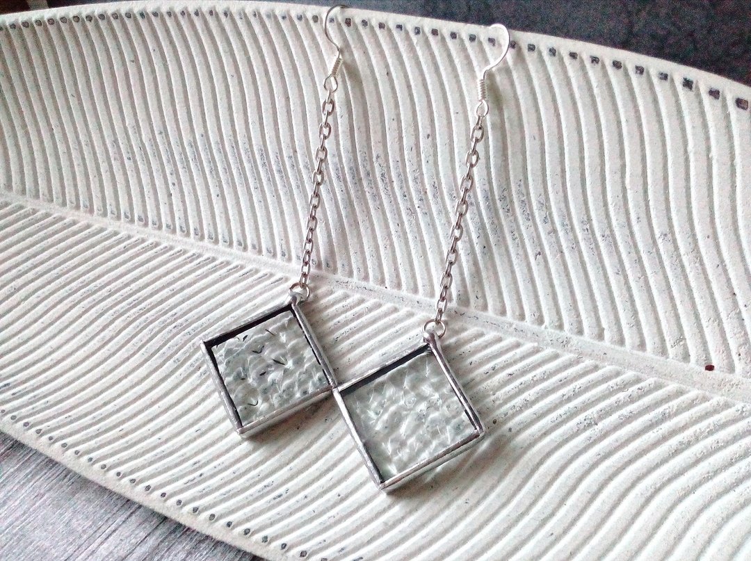 Dew Glass earrings. square transparent earrings. kawaii cute rain earrings. - 耳环/耳夹 - 玻璃 透明