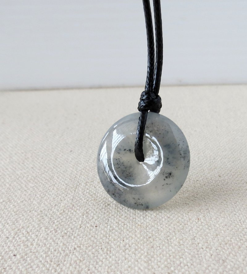 本命年【平安如意】冰乌鸡翡翠韩国蜡线项链*GH04*招财、防小人 - 长链 - 宝石 灰色