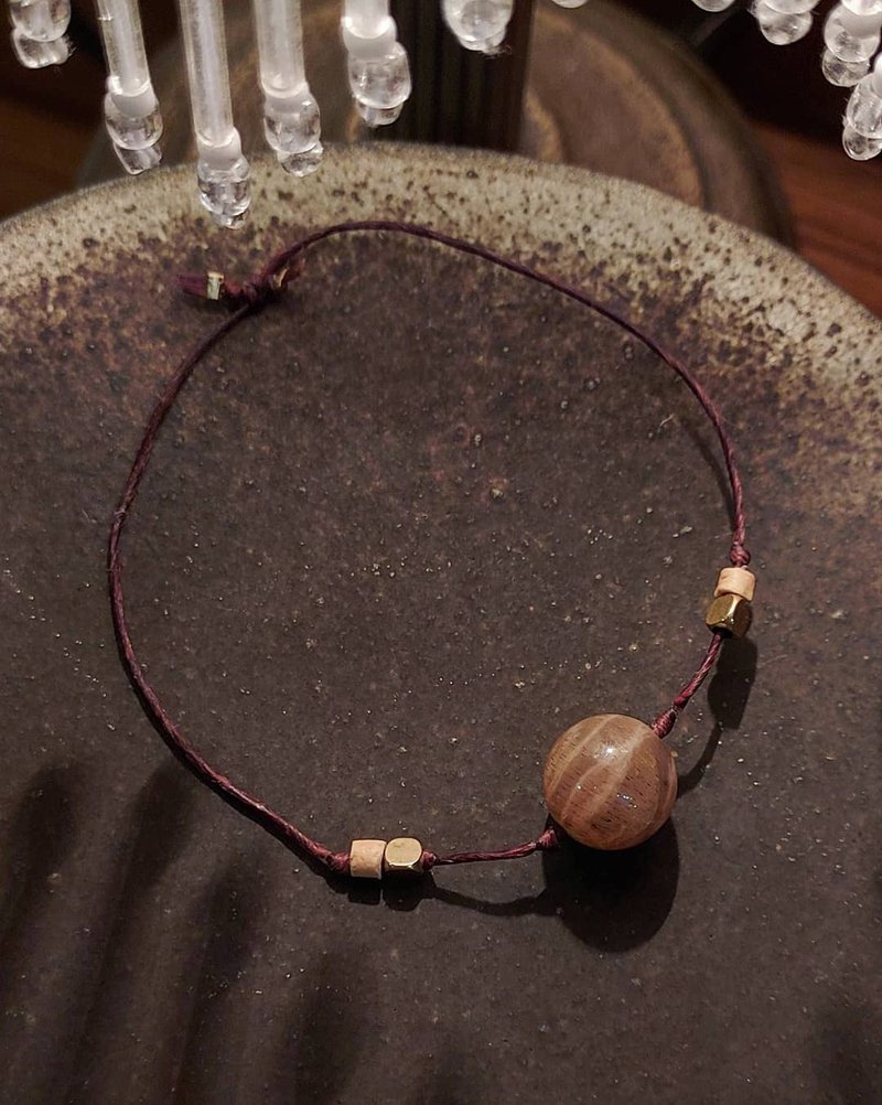 【翡也】天然太阳石蜡线铜珠手环 - 手链/手环 - 宝石 橘色