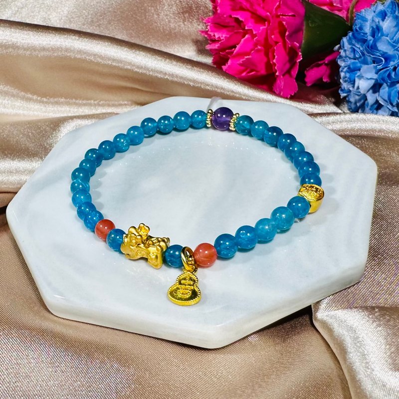 静心之境手链 蓝磷灰 紫水晶 盐源玛瑙 定制 能量 稳定 送礼 礼物 - 手链/手环 - 水晶 蓝色